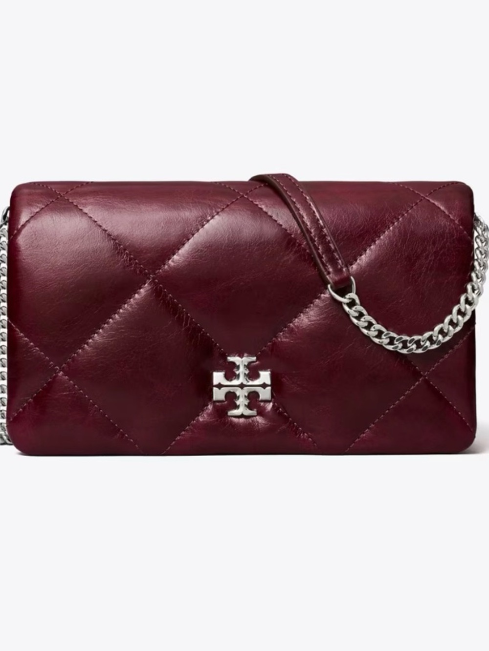Tory Burch Quilted Leather Chain Crossbody in Burgundy Wine